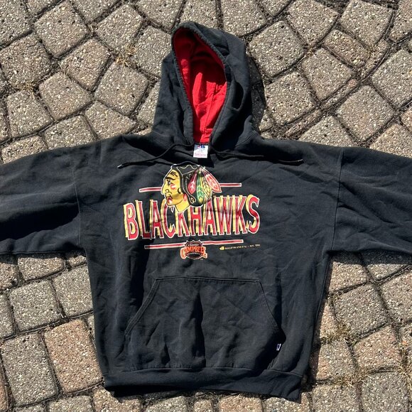 Vintage 92 Chicago Blackhawks Hoodie Sz L Bulletin Athletics Footlocker - Picture 1 of 11